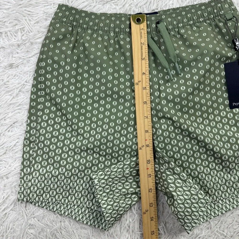 NWT Psycho Bunny Shorts Boys Medium 10-12 Green Bendigo AOP Lined Swim Trunk M